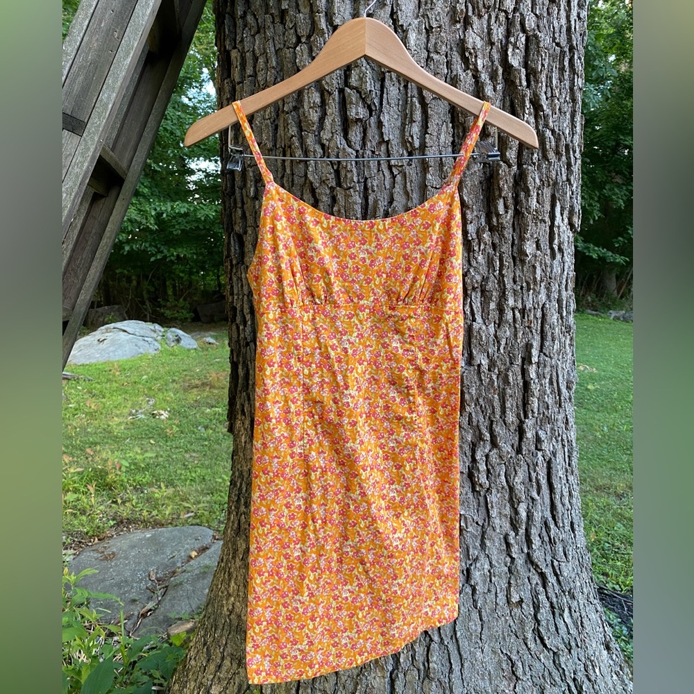 Orange Flower Print mini dress